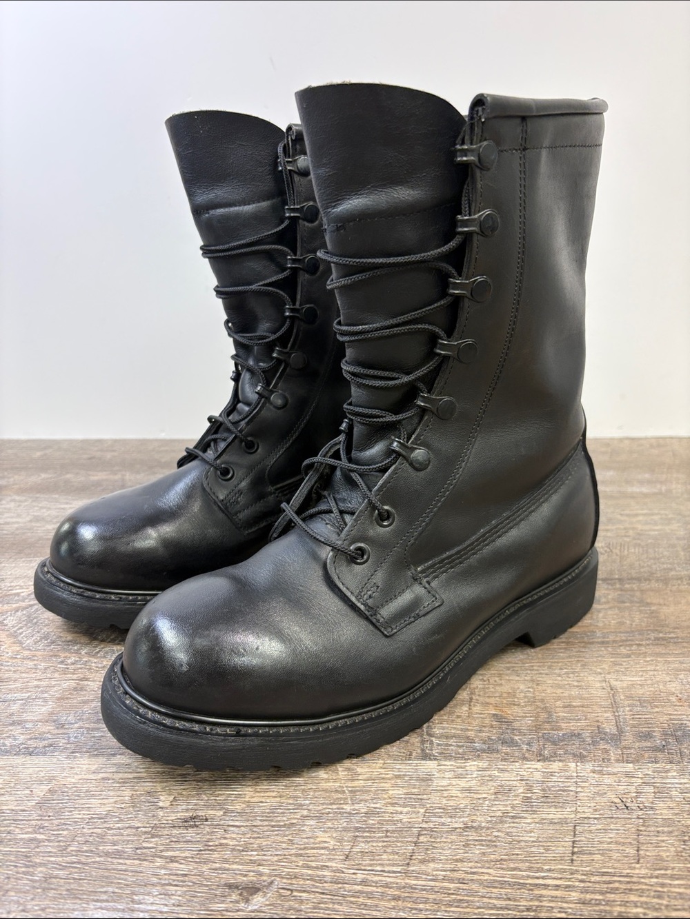 8” Black Leather Combat Work Boots Vibram Sole Men’s Size 8W